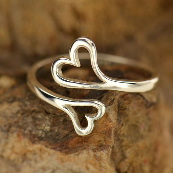 Adjustable Double Heart Ring in Sterling Silver by sdsupplies