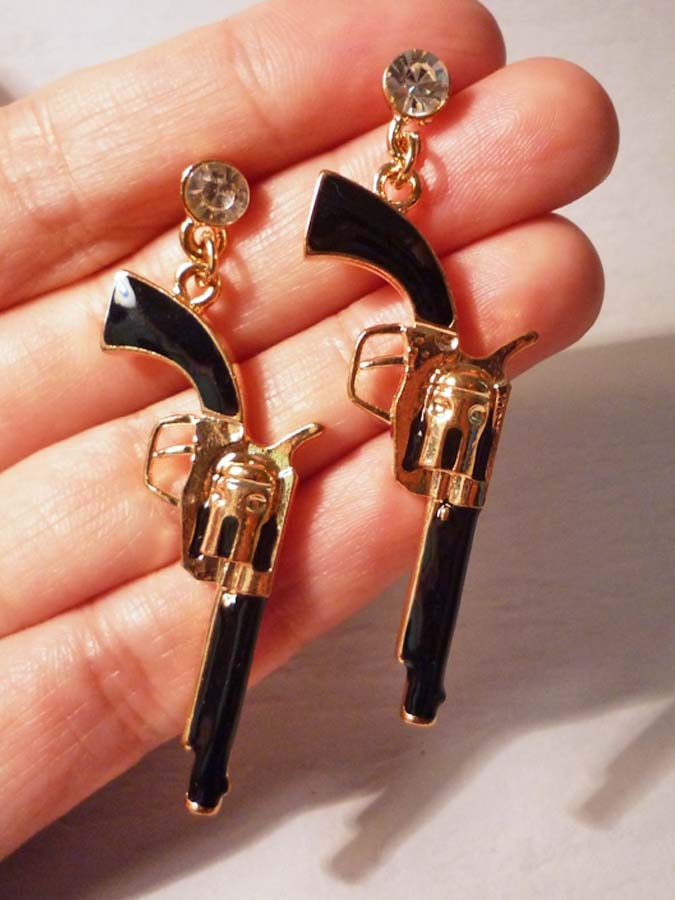 Pistol Drop Stud Earrings Gun Earrings by PaperBiscuit on Etsy