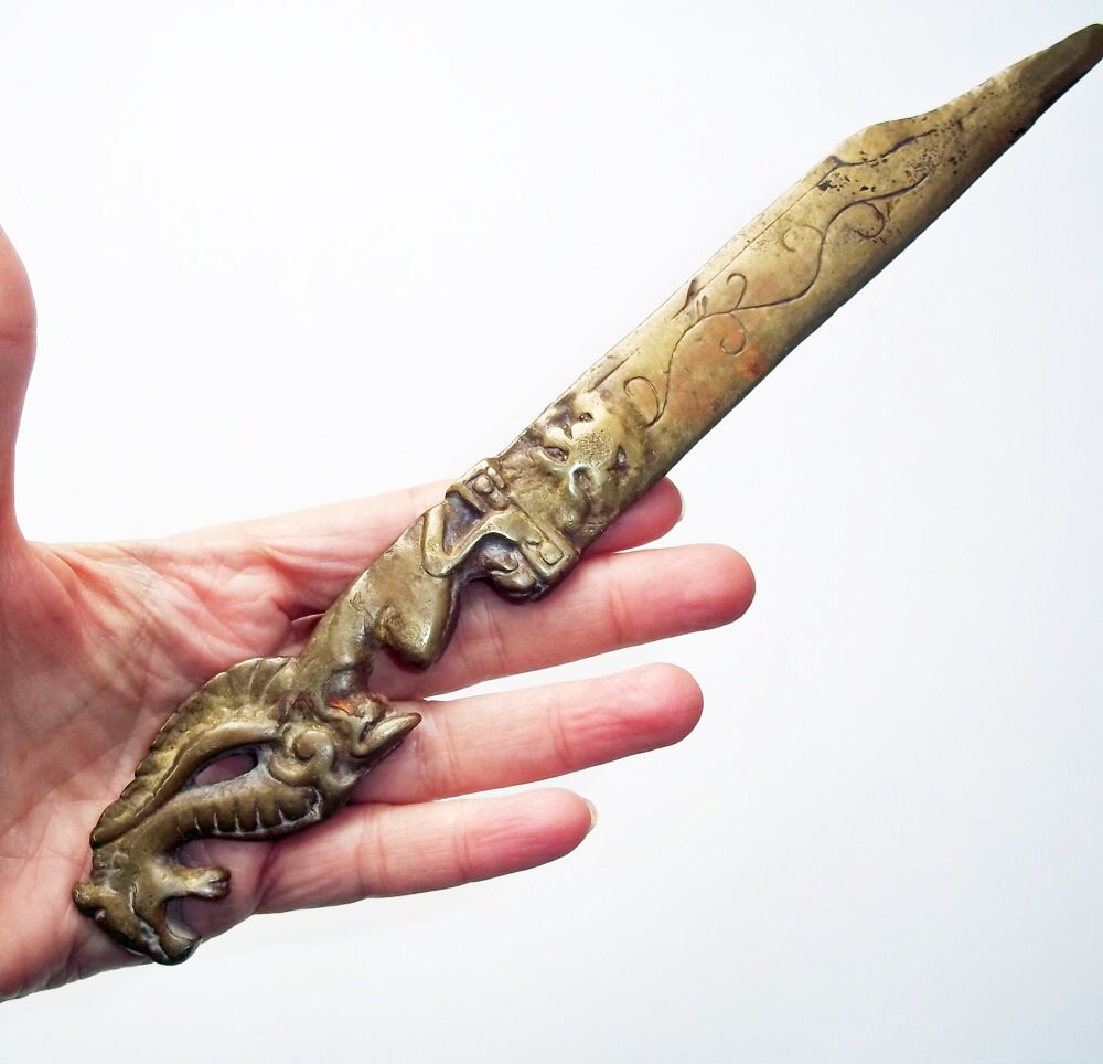 Vintage Solid Brass Letter Opener w/ Griffon Handle