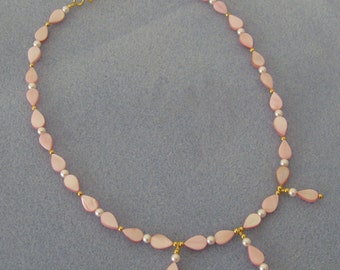 Pink Mother-of-Pearl Teardrop Necklace and Earrings