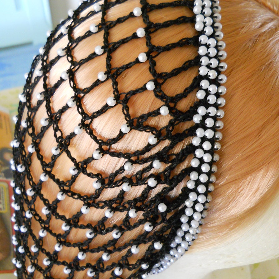 SALE Beaded Snood Hair Net The Lucrezia in Black with