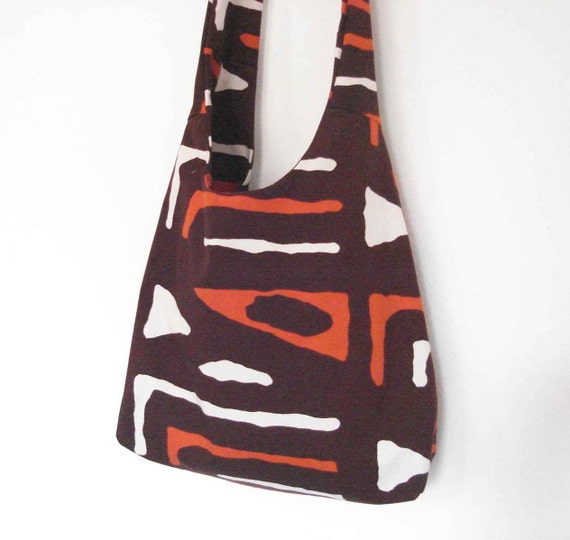 Hobo bag shoulder bag slouchy brown African ethnic fabric