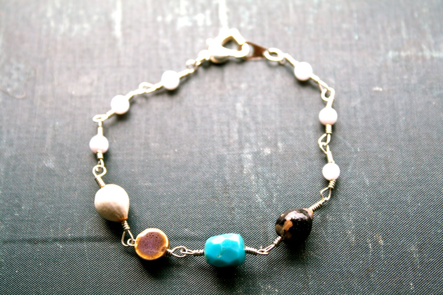 Turquoise and Seed Bracelet