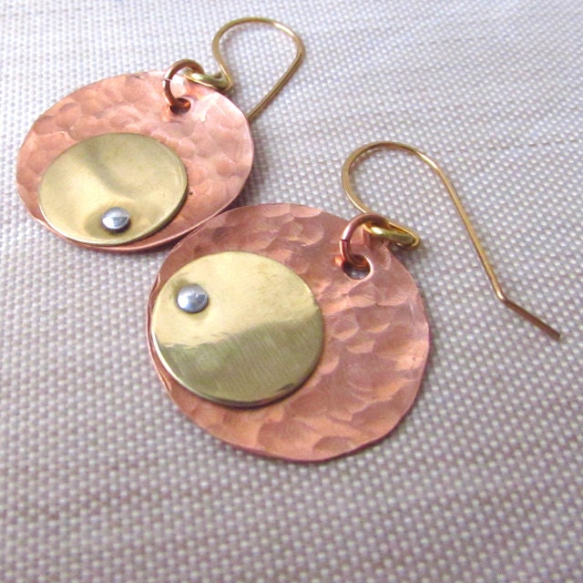 Riveted Copper Earrings Riveted Jewelry Hammered Copper