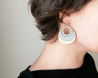 Large silver hoops Big hoop earrings Gypsy hoops Antiqued hoops Large hoops Silver earrings Stamped pendant hoops Lightweight tribal hoops
