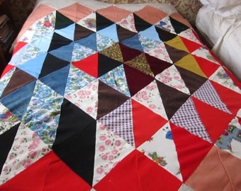 PATCHWORK  quilt TOP 1960s Big bold beautiful, unfinished quilt,unfinished patchwork. bofo fabric, festival decor