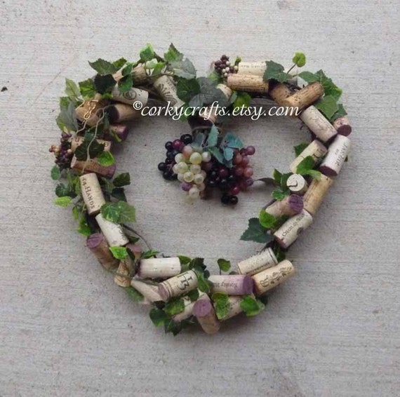 Heart shaped wine cork wreath by Corkycrafts on Etsy