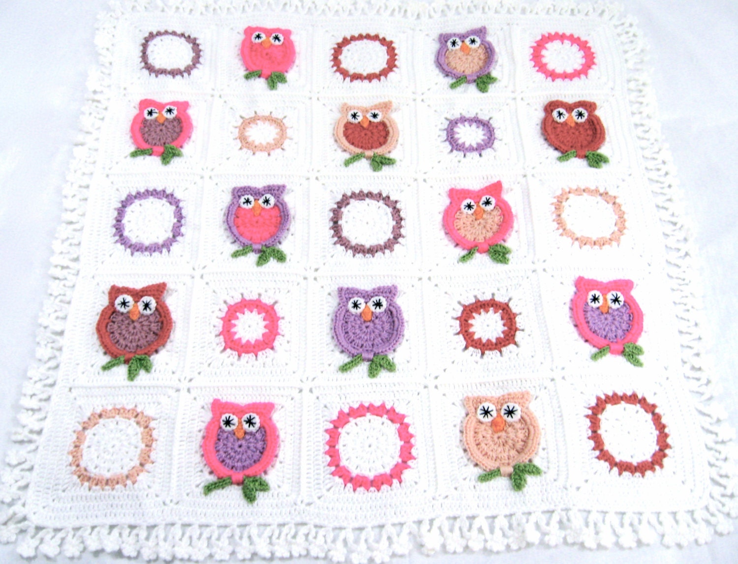 Ready to ship. Handmade Hand Crochet Owl blanket afghan