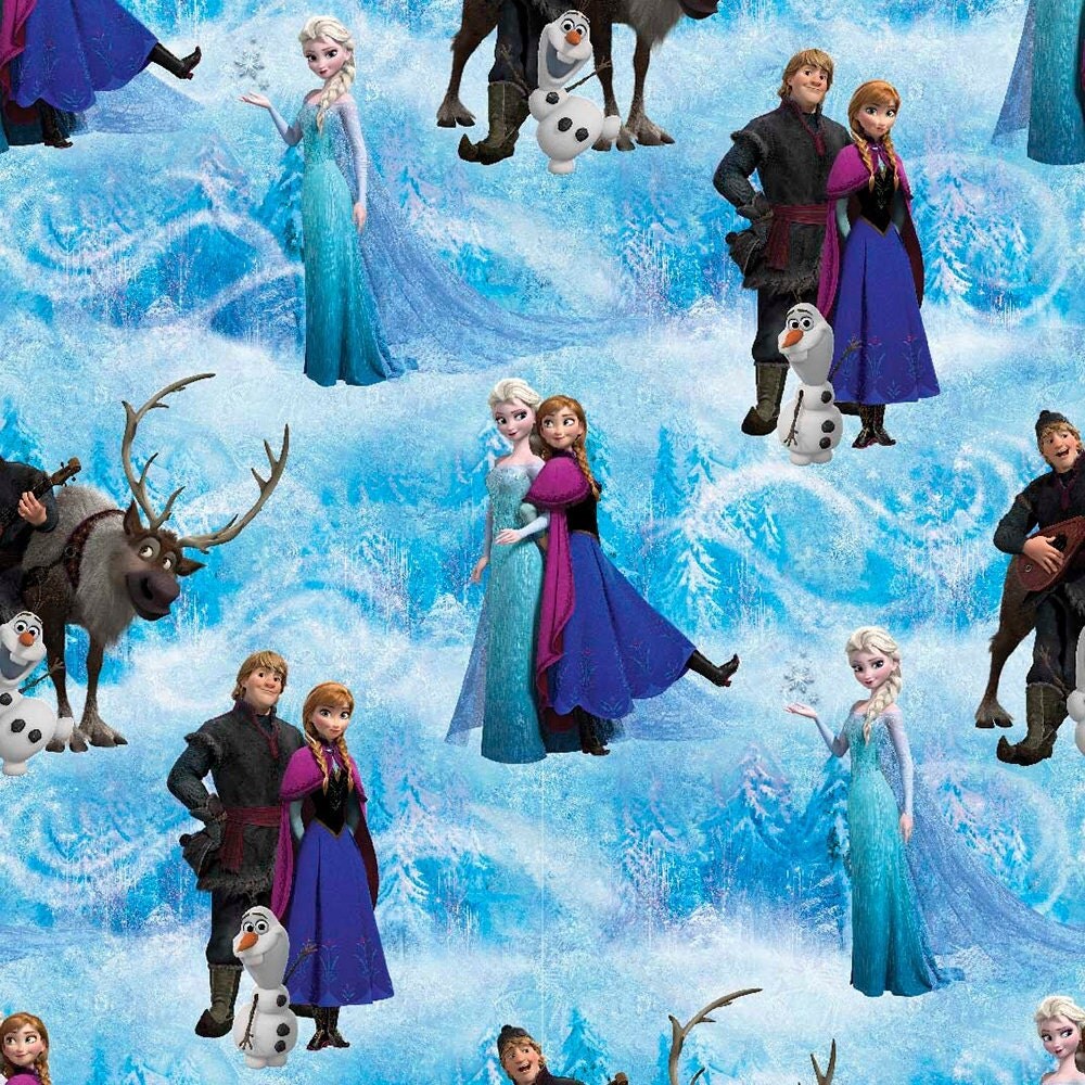 Disney Frozen Scenic Cotton Fabric Elsa Anna Olaf