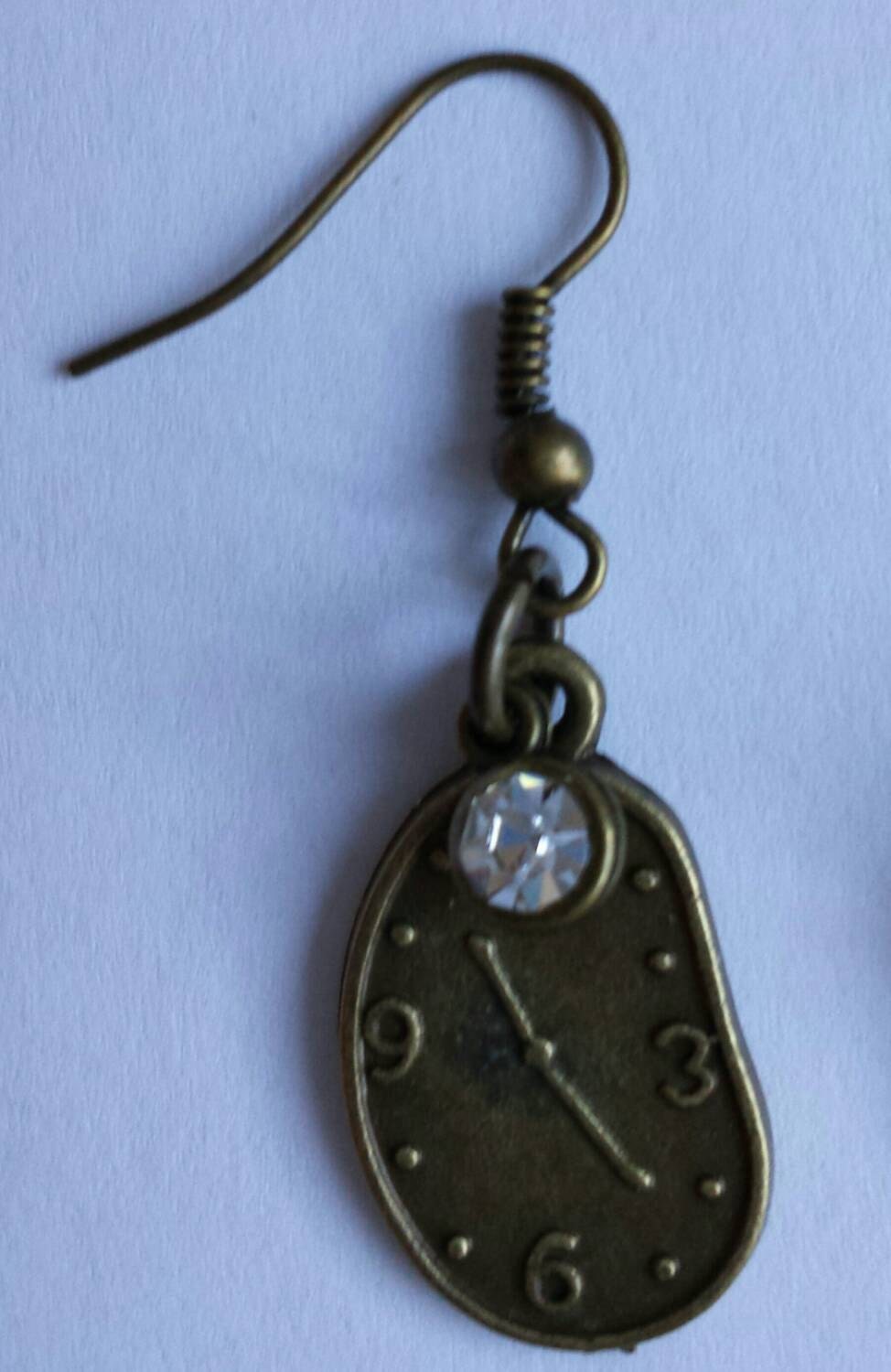 Brass Melting Clock Earrings With Crystal by MagiqueLily on Etsy