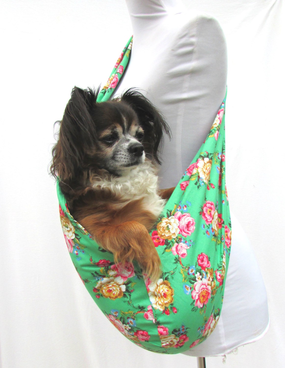 Pet Dog Sling CarrierVintage Inspired Green and Floral Cotton