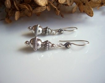 Bali bead and sterling silver earrings, bali bead earrings, bali bead jewelry, sterling silver earrings, short dangle earrings