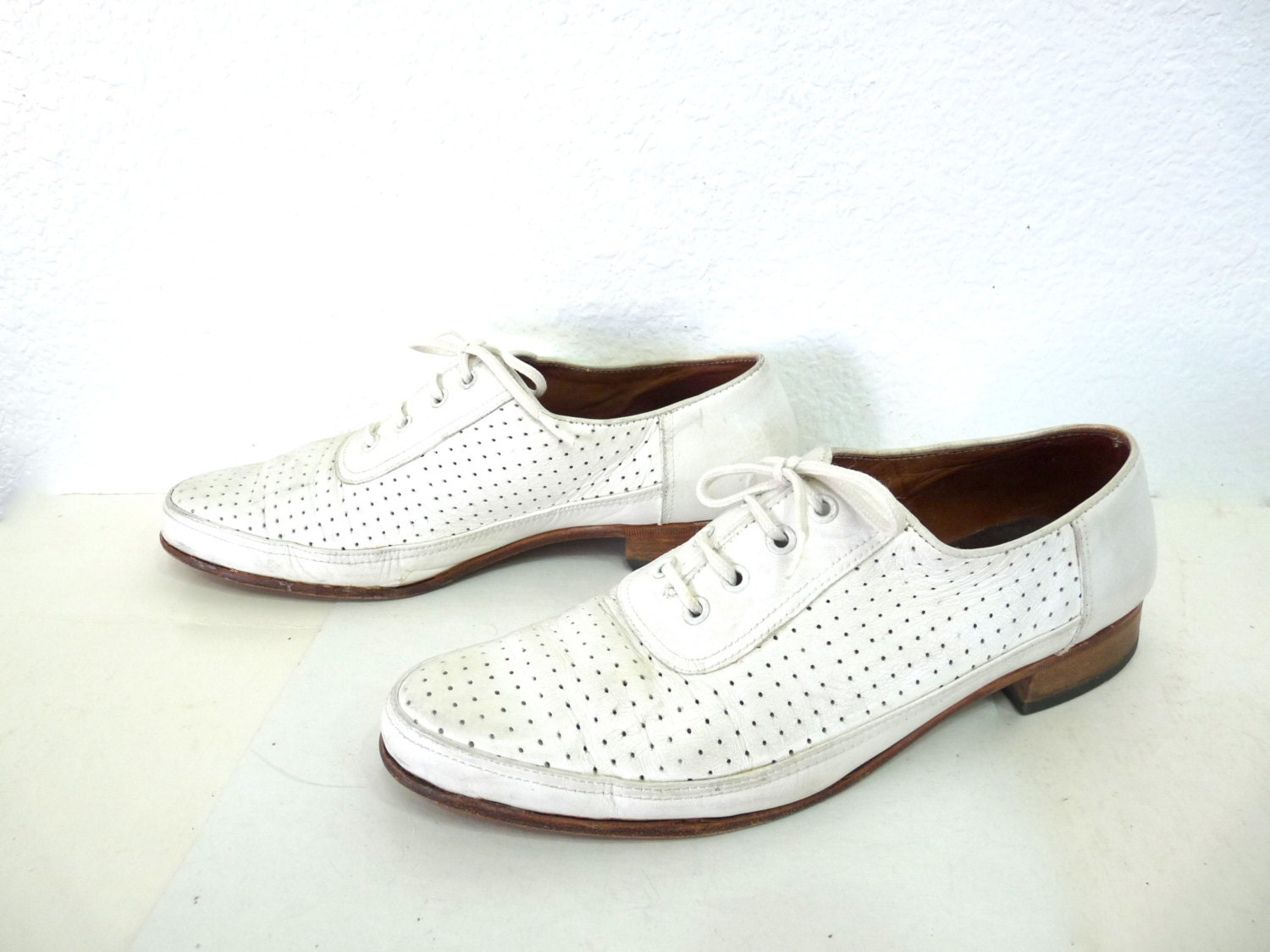 Vintage 80s White Shoes Oxford Leather loafers Lace up