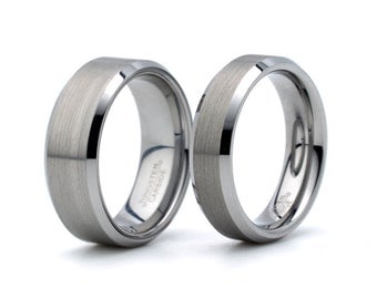 brushed tungsten wedding ring tungsten matching set mens womens rings sets 8mm 6mm - Tungsten Wedding Ring Sets brushed tungsten wedding ring tungsten matching set mens womens rings sets 8mm 6mm - Tungsten Wedding Ring Sets
