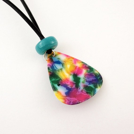 Guitar Pick Necklace Turquoise and Pink Tie Dye