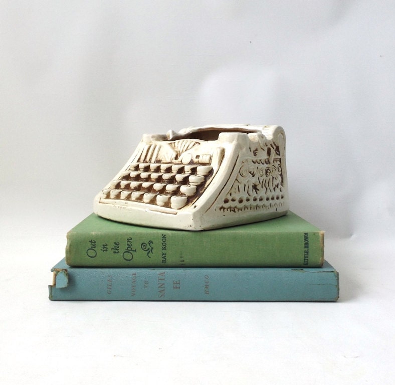 vintage 1950’s typewriter planter white vase mid century modern retro