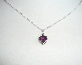 Tiny Heart Necklace, February birthstone, amethyst Swarovski crystal