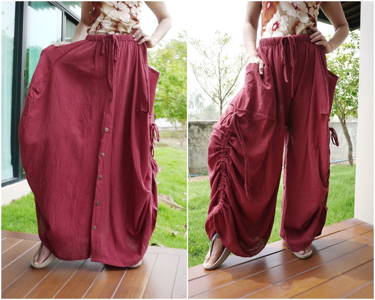 Love Me..Love Me Not III - Steampunk Dusty Burgundy Cotton Convertible Skirt Or Pants Or Tubedress With 2 Roomy Pockets steampunk buy now online