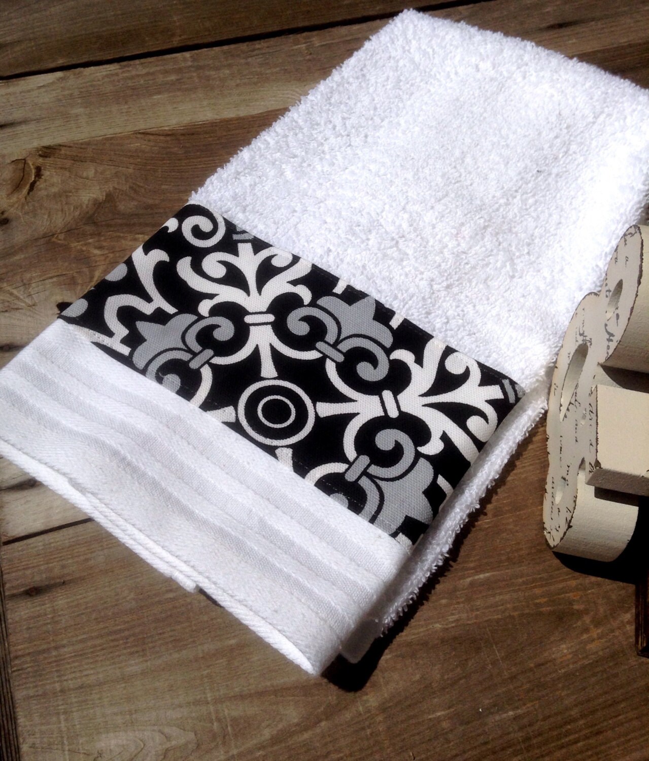 Black gray and white hand towel by mydecor8 on Etsy