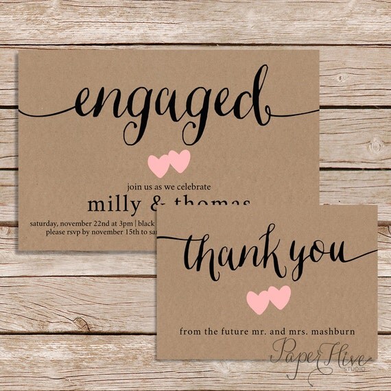 Engagement Party Invitation and Thank You card set / Rustic