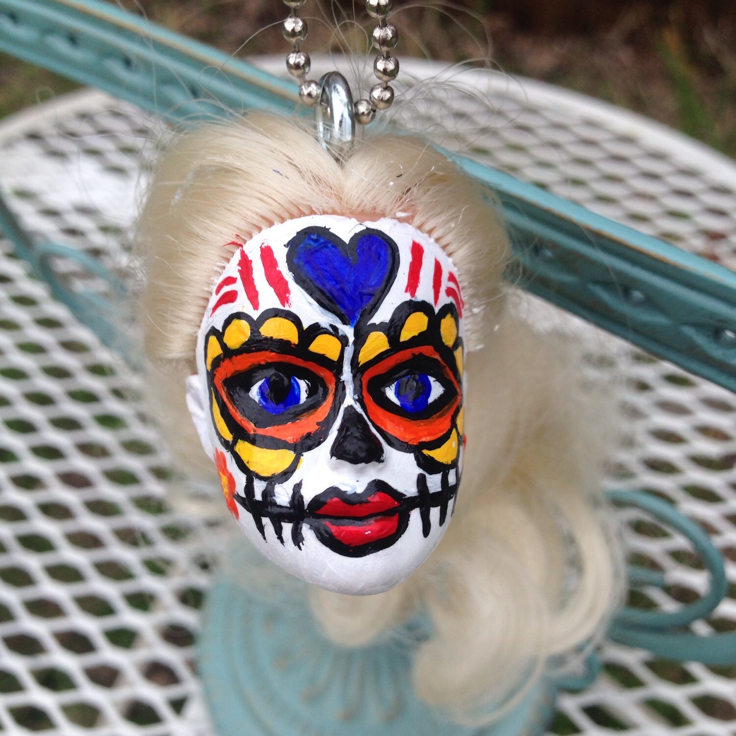 Brooke Cobalt heart barbie head keychain
