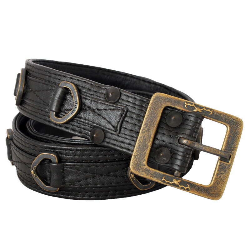 D RING BELT Black Leather Belt with Hand Cast D Rings