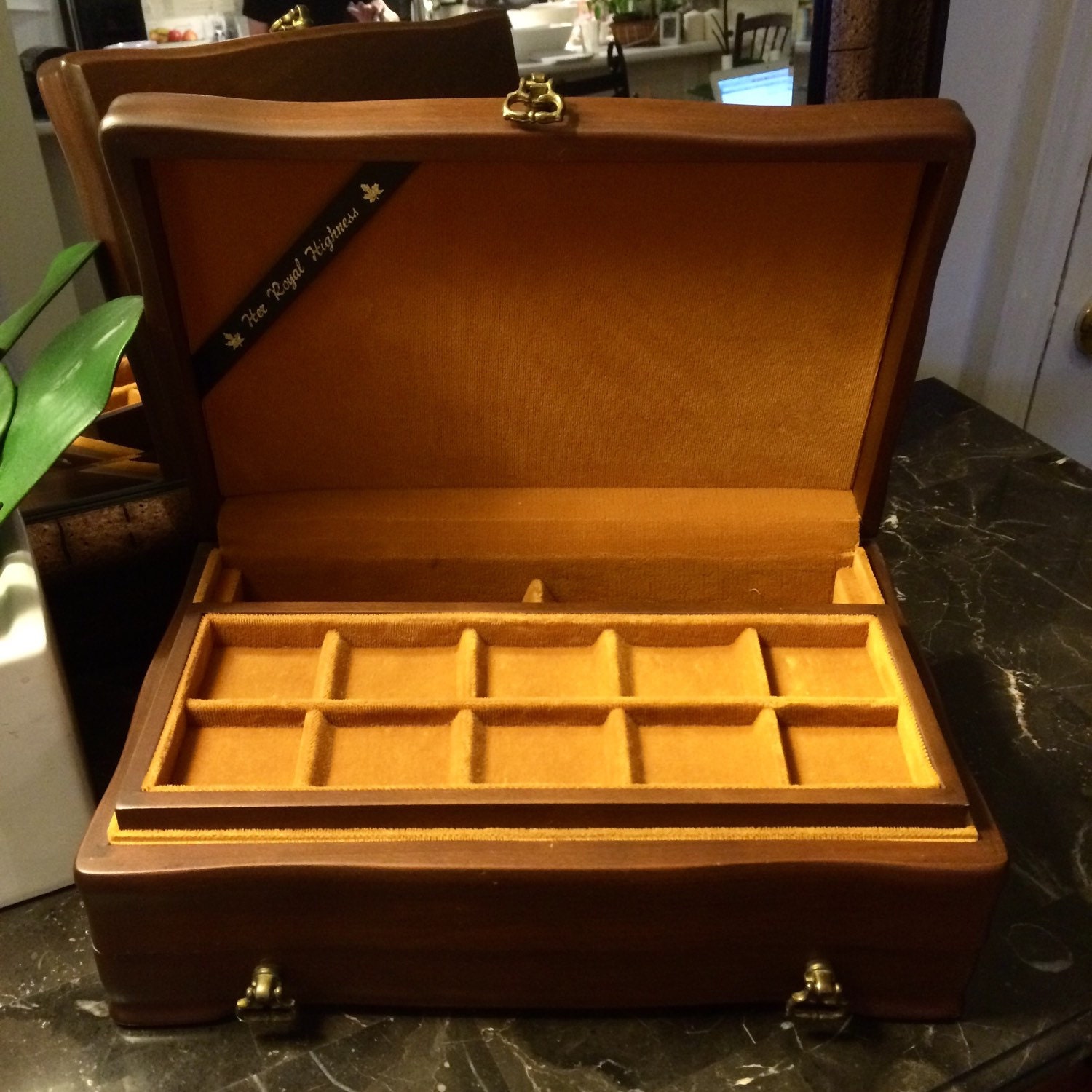 Wooden jewelry box velvet lined with drawer