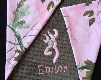Pink camo blanket | Etsy