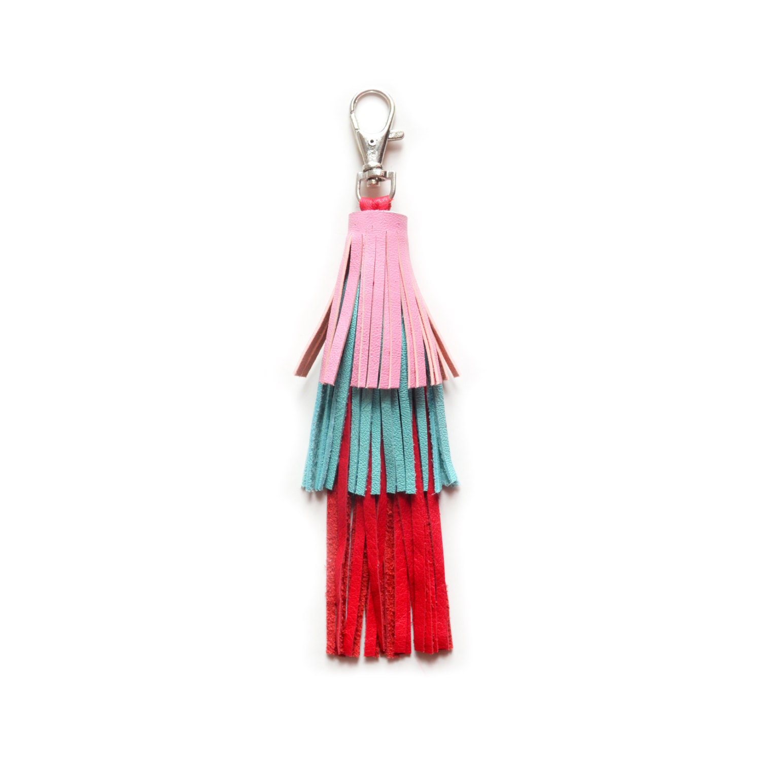 Leather Tassel Key Chain Pink Blue and Red Tassel Fringe