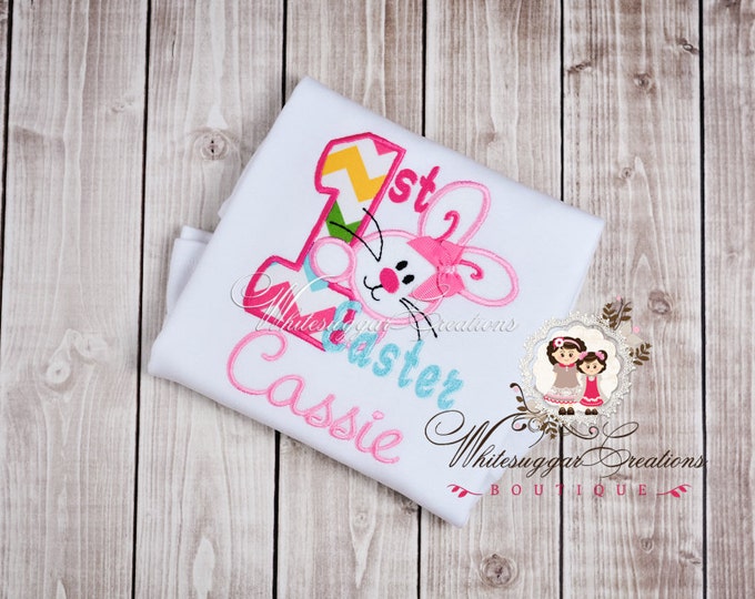 My First Easter Appliqued Shirt, Personalized Shirt, Custom Easter Bunny Outfit, Bunny Shirt, Girls Bunny Shirt, 1st Easter Outfit