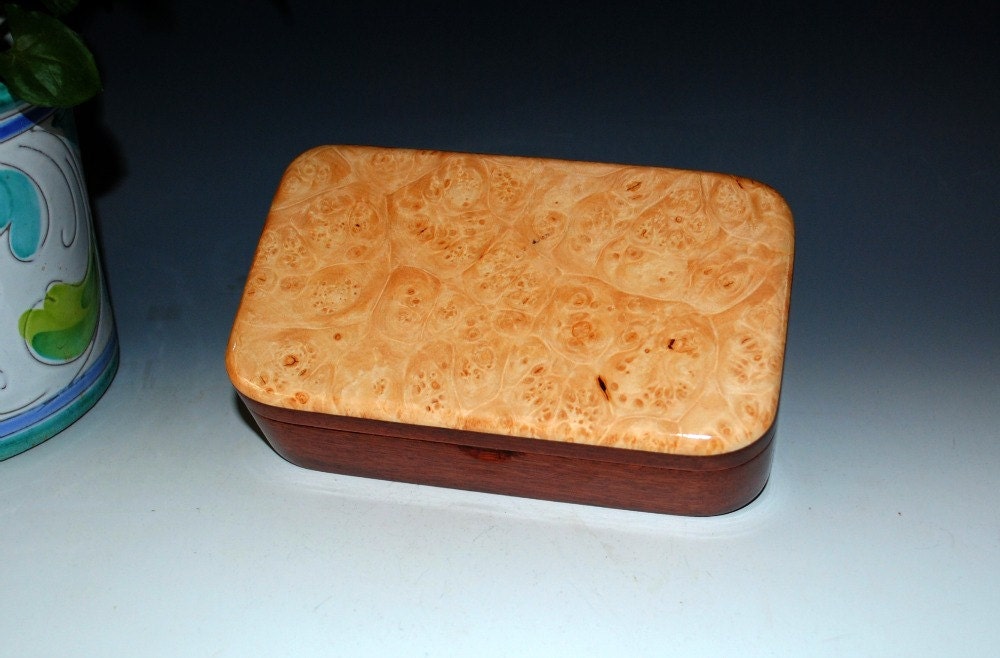 Wood Treasure BoxJarrah with Maple Burl Accents Handmade by