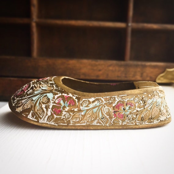 Vintage Brass and Enamel Shoe Ashtray / Hookah Lounge Style