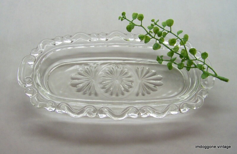 Pressed Glass Butter Dish, Clear Glass Quarter Pound Butter Dish, Glass