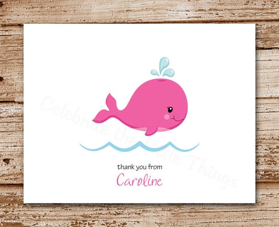 Whale Note Cards (set of 8) Personalized | Girls Stationery | Thank You Cards | Under the Sea | Color Choices Il_570xn