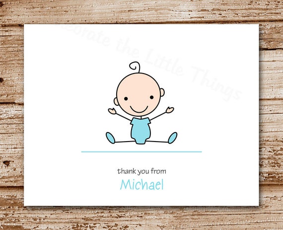 Baby Boy Thank You Cards (set of 8) Personalized Stationery, Note Cards, Notecards | Stick Baby, Kids Il_570xn
