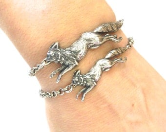 New Steampunk Fox Bracelet- Sterling Silver Ox Finish- Large Fox