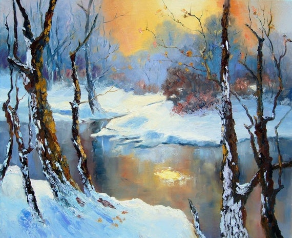 Items similar to Impressionist snow scene, Original landscape painting ...