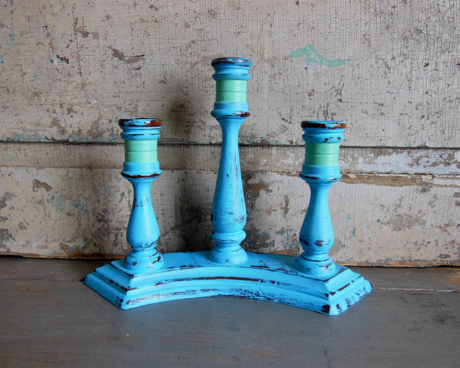 Triple Candle Holder Turquoise and Mint by turquoiserollerset