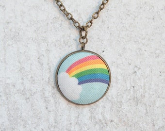 End of the Rainbow, Fabric Button Pendant Necklace