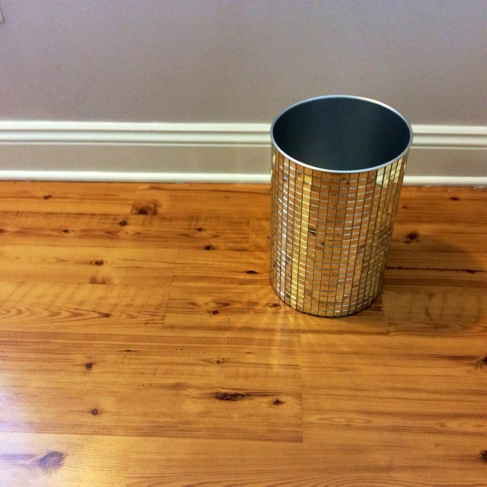 Mirrored Wastebaket, 40s Vintage Garbage Can, Regency Hollywood Glam