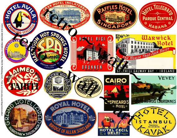 Hotel Luggage Labels DIGITAL CLIP ART Vintage by retrowallart