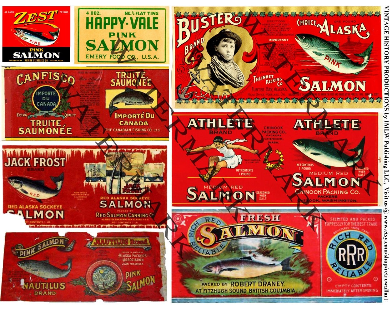 Salmon Can Labels INSTANT DOWNLOAD Vintage Cannery Packing