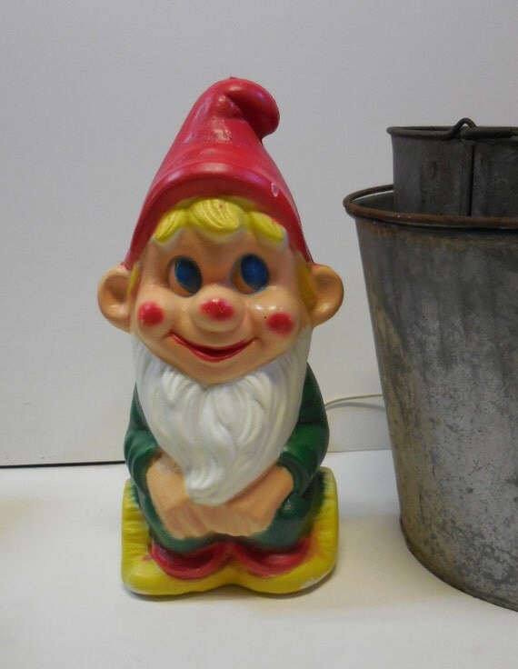 Vintage Gnome blow mold Light up Decoration by SalvageRelics