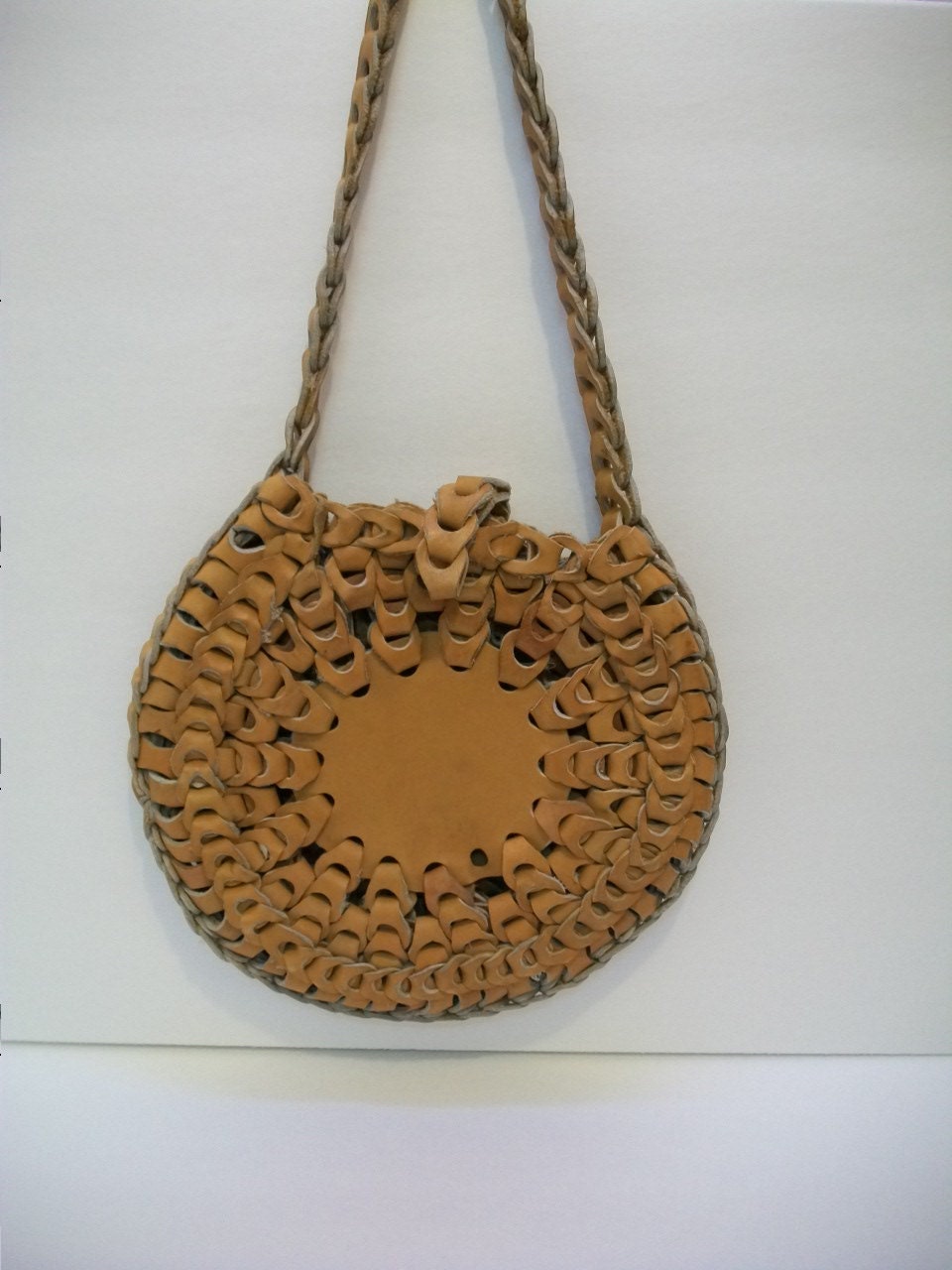 Vintage Leather Purse Round Leather Purse Woven Leather