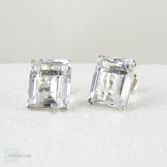 Large Rock Crystal Earrings Emerald Cut Clear Crystal by Addy