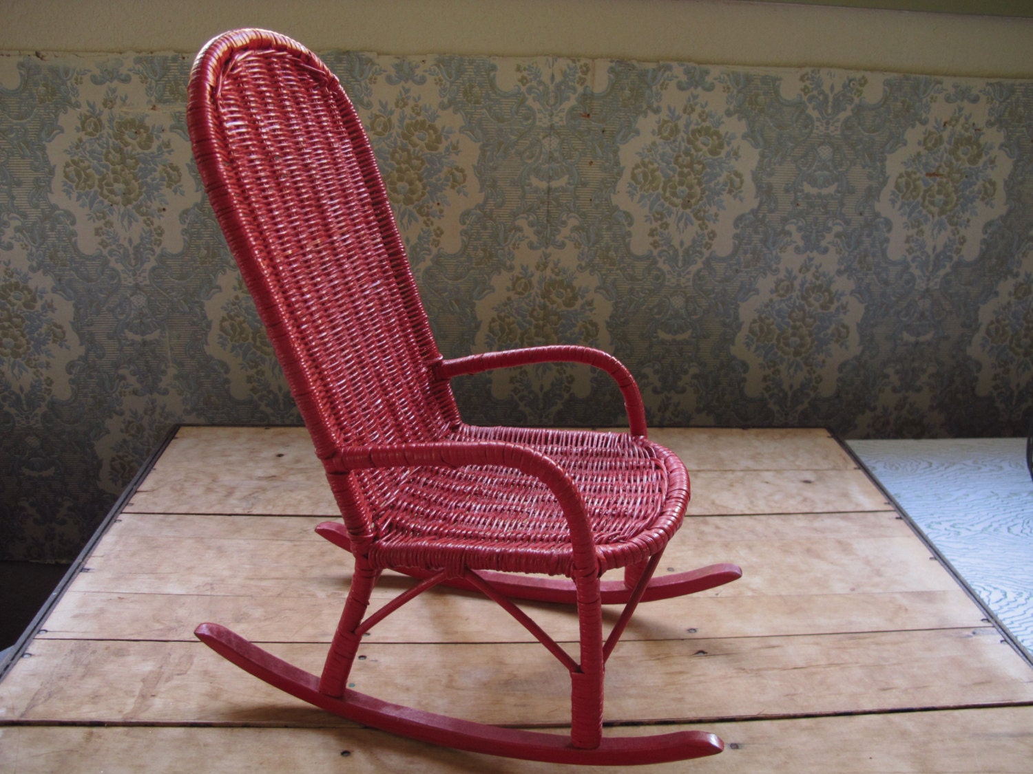 Vintage Red Wicker Doll Rocking Chair Big Doll Rocking Chair Vintage