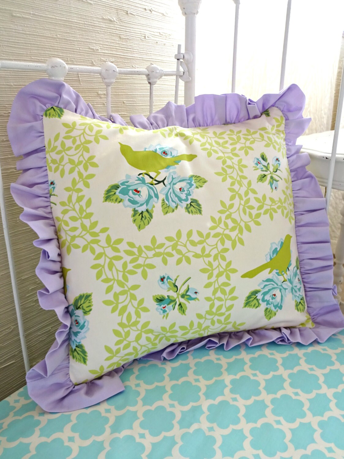Lavender Mockingbird Custom Baby Bedding Set Aqua by LottieDaBaby