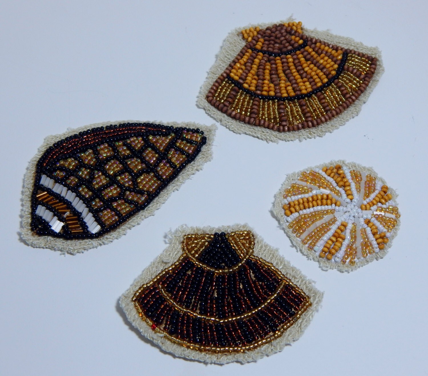 Vintage Beaded Shells on Fabric Backing Gold Tan by OffbeatAvenue