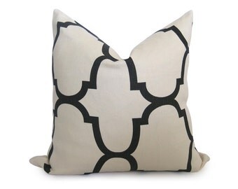 20 inch - Kravet Riad Decorative Designer Pillow Cover - Jet - Black - Ivory - Cream - Throw Pillow - Lattice - Moroccan - Linen Pillow