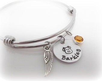 Dog Memorial Bracelet Custom Pet Name and Birthstone Pet Remembrance Pet Memorial Pet Loss Dog Remembrance Hand Stamped Adjustable Bracelet